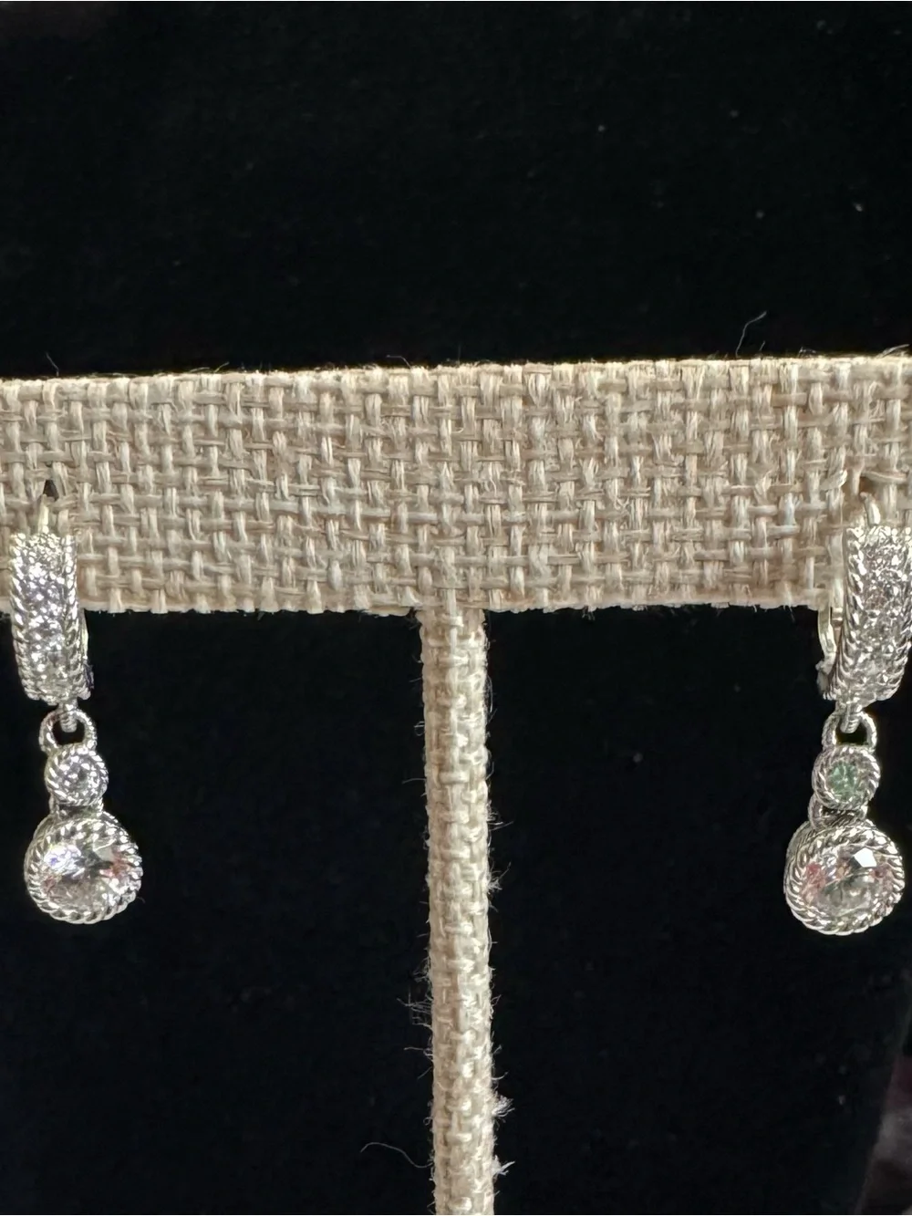 Judith Ripka 925 Silver Textured Drop Earrings w/2 Shimmering Diamonique Stones - Picture 4 of 9